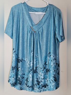 2XL Ninedaily Woman's Short Sleeve Floral Blouse